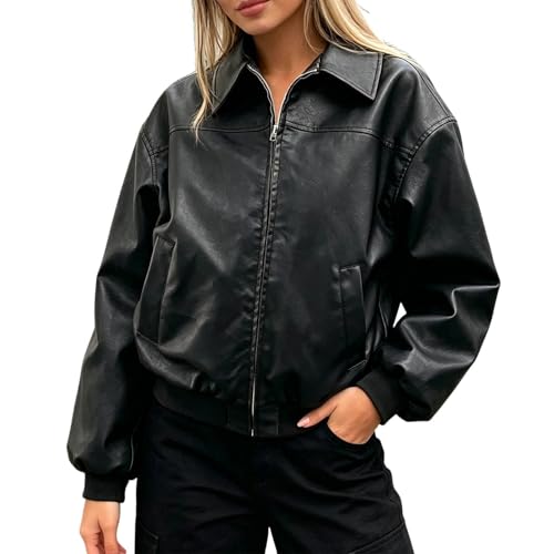 Haut brillant à manches longues femme vêtement chic à revers et fermeture éclair mode