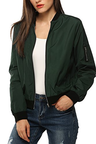 Zeagoo Womens Classic Quilted Jacket Short Bomber Jacket Coat, Army Green, Small