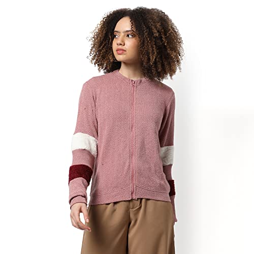 Image of PINACOLADA Women's Colorblock Sweatshirt with Ribbed Hem for Casual Wear | Low-High Neck | Long Sleeve | Button Closure | Cotton Sweatshirt Crafted with Comfort Fit for Everyday Wear