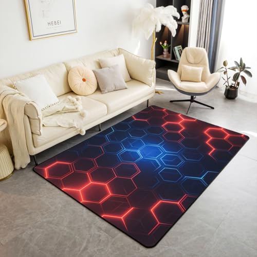 jejeloiu Honeycomb Area Rug 5x7 for Bedroom Lighting Hexagonal Living
