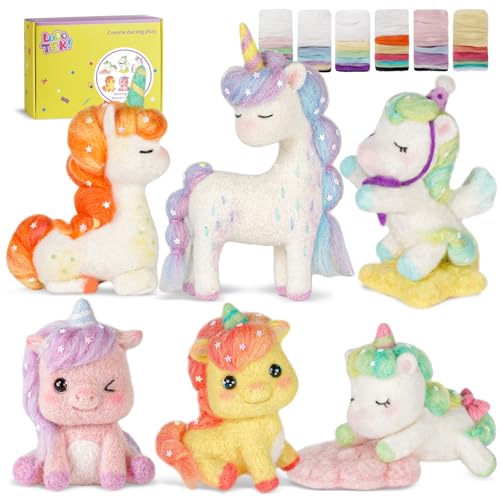 Image of LUDOTEK Needle Felting Kit, 6 PCS Animal Needle Felting Beginner Kits, Wool Felt Needle Felting Tools Foam Pad, Craft Party Supplies for Beginners Adult(6pack Unicorn)