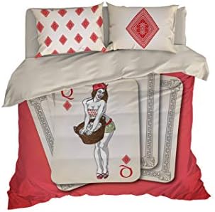 Vintage Playing Cards Duvet Cover, Bohemian Bedding Set, Pop Art Design, B-115 (Queen Set 95"x87" Red)