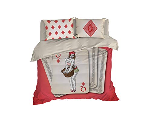 Vintage Playing Cards Duvet Cover, Bohemian Bedding Set, Pop Art Design, B-115 (Queen Set 95"X87" Red) #TOP21