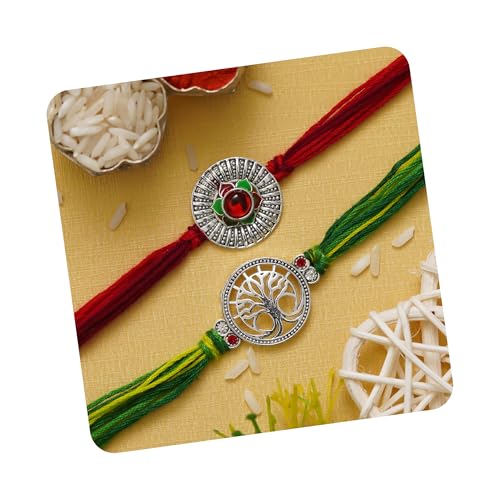 Image of eCraftIndia Unisex Adult Set Of 2 Peacock Feather Designer Rakhis For Brothers With Roli Chawal