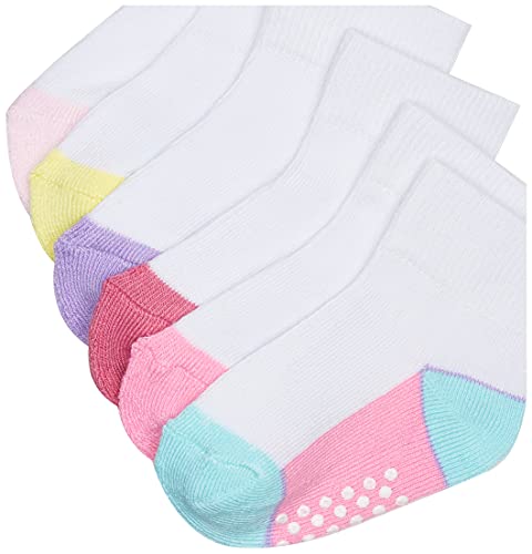 Jefferies Socks Baby Girls' Toddler Color Block Half Cushion Quarter Socks with Non-Skid 6 Pair Pack3
