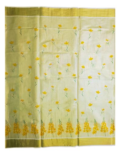 Image of Women's Mural Printed Kerala Gold Tissue Saree with Running Blouse Piece | Traditional South Indian Ethnic Saree for Festivals, Weddings & Special Occasions