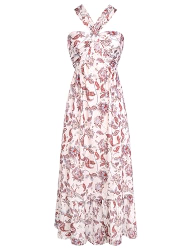 Image of GRACE KARIN Womens Summer Floral Dresses 2026 Boho Maxi Dress Flowy Halter Sundress Casual Vacation Beach Clothes with Pocket