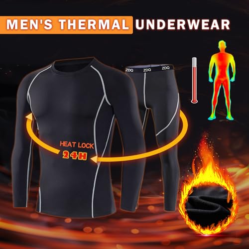 ZDQ Ropa Interior Térmica Invierno Hombre Esquí Térmico Conjuntos Térmicos Camisetas Manga Larga Pantalon Largos Deportes Senderismo Snowboard Negro XL - imagen 2