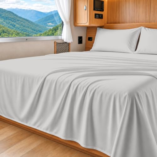 Image of SGI bedding 100% Egyptian Cotton Sheets RV King Size 600 Thread Count Sheets Set, Soft, Cooling, 15 inch Deep Pocket, Luxury Hotel Bedding, Breathable, Durable - Light Grey