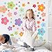 COMNICO 63pcs Cute Flowers Wall Sticker PVC Colorful Y2k Floral Wall Decor Vinyl Peel and Stick Flowers Stickers for Teen Girls Boy Kids Nursery Bedroom Kindergarten(9 Sheets, Bright Colors)