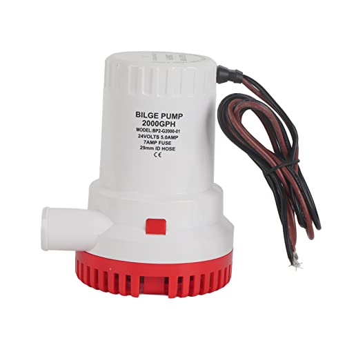 2000 GPH Bilge Pump for Pond Pool, Smooth Operation, Prevent Burnout, Plastic, Easy to Install & Remove Filter Unit (24V)