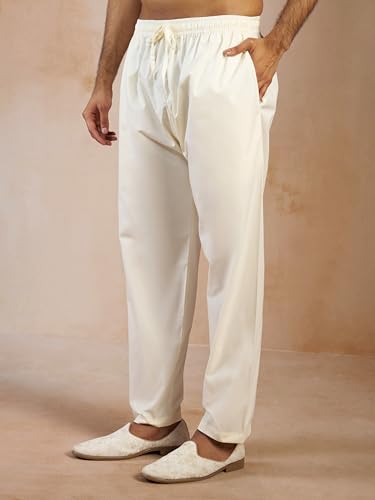 Costume de mariage Aligarh pyjama homme coton Vastramay crème - 4