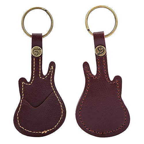 Tragbare Guitar Picks Holder Bag Schlüsselbund Leder Plectrum Picks Case Bag mit 5 Picks für Gitarren-Ukulele(Braun)