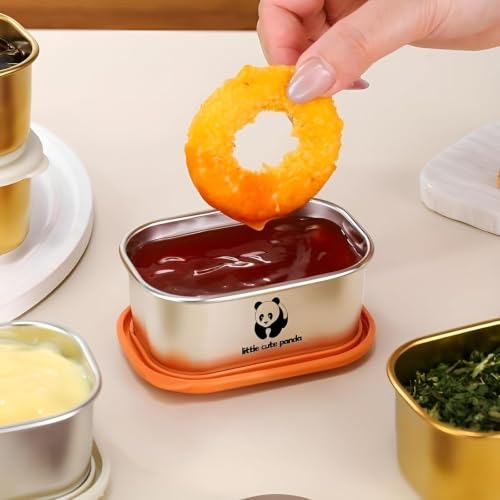 Image of Stainless Steel Mini Food Storage Containers with Airtight Lids (2 Pcs, 110ml Each) | Reusable Leakproof Sauce, Snack, Spice & Condiment Containers for Lunch Box | BPA Free