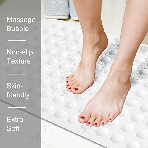 Yanzifly Bathtub Mat Non Slip Bath Mat For Tub Silicone Soft & Safe, Bath Tub Mat Non Slip Shower Mats, Suction Cups Bath Tub Anti Slip Matt For Kids Elderly Non Toxic, Machine Washable-White #TOP3