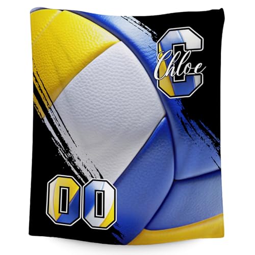 Custom Volleyball Blanket, Soft Sport Throw Gifts with Name, Cozy Flannel Throw Blankets for Bed Travel, 50"x60" Gift for Boys Girls