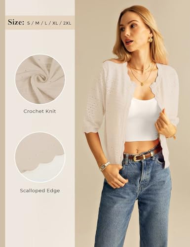 Image of GRACE KARIN Womens 3 /4 Sleeve Cardigan Sweater, Lightweight Cropped Cardigan Trendy, Dressy Casual Crochet Bolero Shrugs