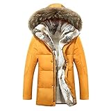 invierno conejo cuello blanco pato abajo chaquetas con capucha hombres, amarillo, XL