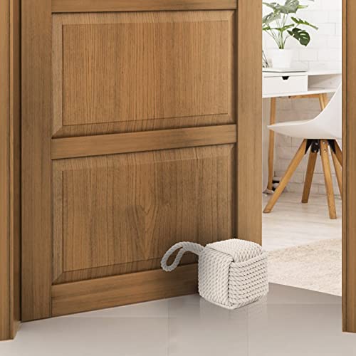 Marwood Rope Knot Door Stops Decorative Nautical Door Stopper Handmade With Handle, Weighted Interior Square Doorstop Sailor Knot For Door And Window - Beige (5"X5", 4.4Lbs) #TOP1