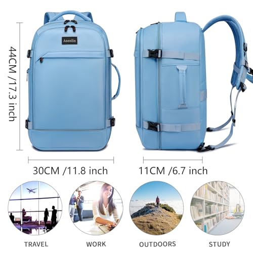 Asenlin Travel Backpack for Women Men,Flight Approved Carry On Luggage 30L Water Resistant Business Laptop Backpacks Fits TSA 15.6 Inch Computer College Weekender Outdoor Hiking-Light Blue - image 3