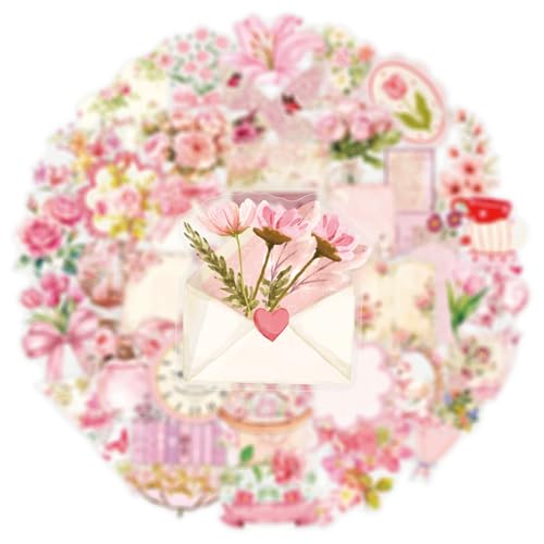 Image of Aesthetic Flowers Stickers Transparent Flora Scrapbook Stickers(P50) | Transparent & Waterproof Sticker for Scrapbook Journal Water Bottle Kindle, DIY Crafts, Party Supplies