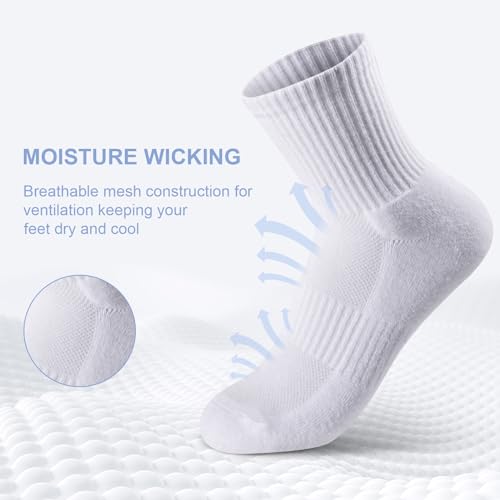 Women's White Crew Socks, 5 Pairs Lightweight Comfy Women Athletic Cushioned Running Low Cut Socks2