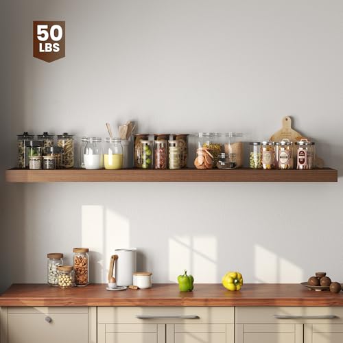 Image of Dreamland 72 inch Floating Shelves for Wall,12 inch Deep Thicker Floating Shelves,Wall-Mounted Shelves for Bedroom,Living Room,Kitchen,Bathroom,Walnut - Set of 1