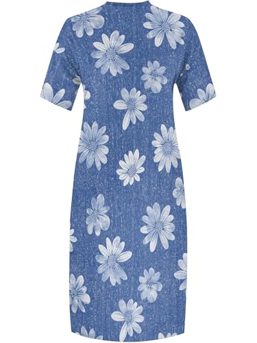 Image of SUZONANA Plus Size Denim Print Maxi Dresses for Women Casual V Neck Short Sleeve with Pockets Soft Jean Look Dress XL-6XL