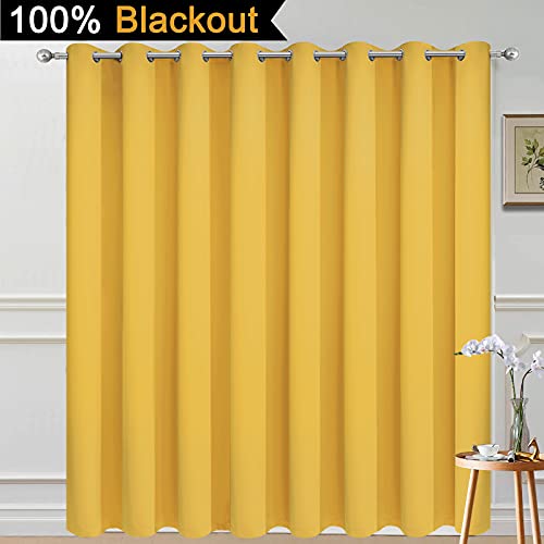 Image of Yakamok Mustard Yellow Blackout Patio Door Curtain Panels W100 x L84, 1 PCS | Noise Reducing Barrier Panel for Sliding Glass Door, 2 Thick Layers Heat Full Light Blocking Patio Door Drapery