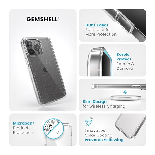 Speck Clear iPhone 15 Pro Max Case - Slim, Drop Protection - Scratch Resistant, Anti-Yellowing, 6.7 Inch Phone Case - GemShell Clear/Platinum Glitter - image 3