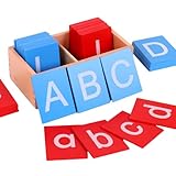 Tarjetas Flash del Alfabeto, Letras de Papel de Lija en minúsculas y mayúsculas, Letras Montessori educativas tempranas, Tarjetas Flash ABC de Madera con Cajas para Regalos de Fiesta para niños