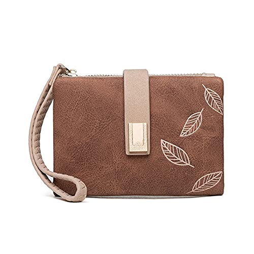 Womens wallet Fashion Ladies Zipper Buckle Small Money Bag Change Credit Card Holder Leather (Brown)