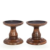 Hosley Juego de 2 soportes para pilares de madera marrón de 5 pulgadas de alto, ideal como regalo para el hogar, boda, spa y aromaterapia. O3