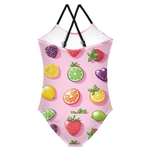 Pigsaly Girls One Piece Swimsuits Cute Lemon Blueberry Mango Gummy Jelly Candy Kids Cross Back Swimwear Bathing Suit 3T2