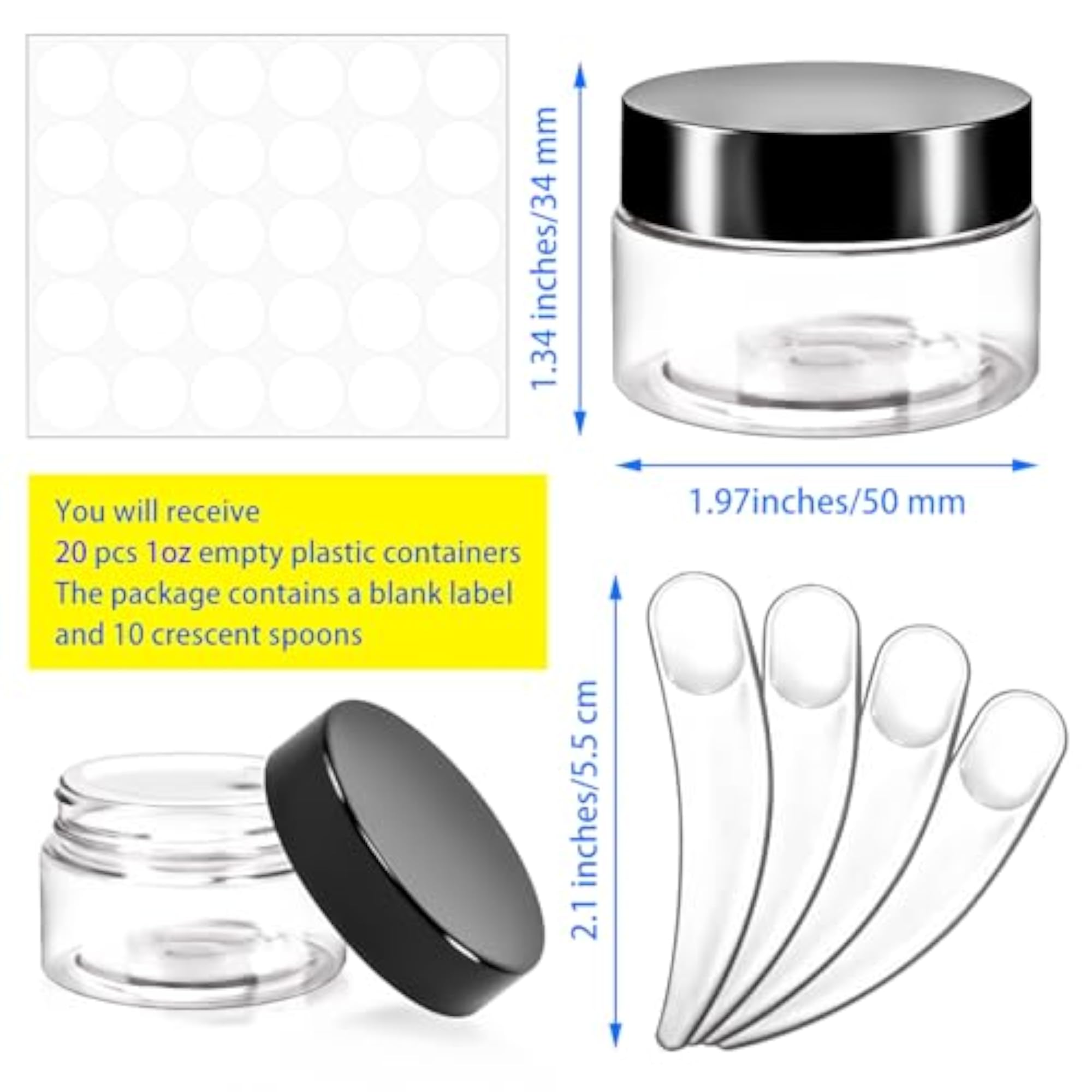 20 Pack 1oz Plastic Round Clear Containers