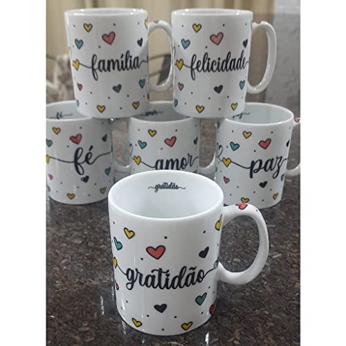 Jogo 6 canecas 300ml Frases Motivacionais - Kit Porcelana