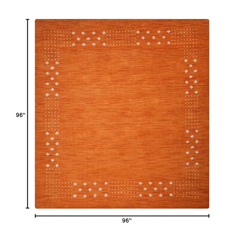 Tapete cuadrado naranja 8'x8' hecho a mano de lana miniatura 2