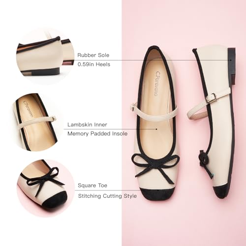 Image of C.Paravano Women's Mary Jane Flats | Square Toe Ballet Flats | Daily Wear Work Shoes | Dress Shoes with Adjustable Straps