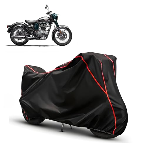 Image of Water Resistant Bike Cover for RE Classic 350 | All Weather, UV Heat Resistant, Dustproof, Triple Stitched, Windproof Elastic Bottom