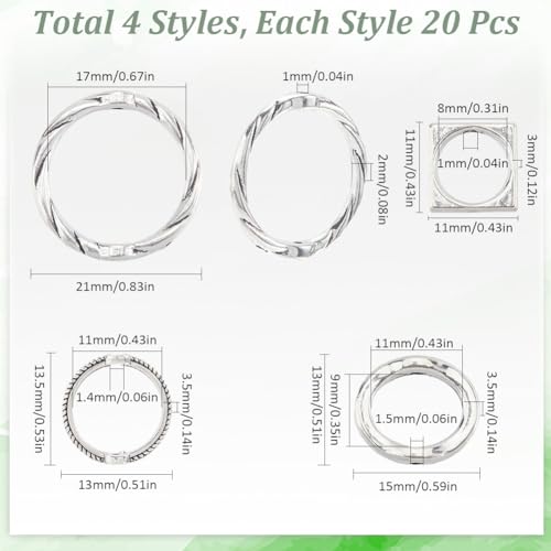 SUNNYCLUE 1 Box 80Pcs 4 Styles Silver Bead Frames Alloy Bead Frame Bulk Metal Antique Hollow Round Ring Square Spacer Charm Beading Frames for Jewellery Making Bracelet Necklace DIY Crafts Supplies - Image 3