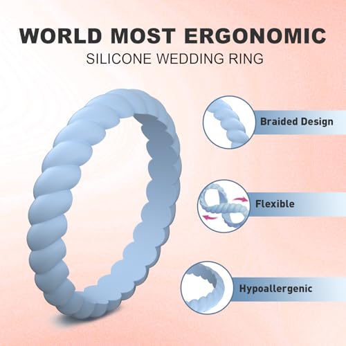 Image of Egnaro Women's Silicone Anniversary Rings, 2.5mm Wide 1.8mm Thick Stackable Rubber Wedding Band, Thin Stylish Comfort Fit Silicone Ring for Nurse, Workout, Work, Pregnancy, Travel, Daily Gift