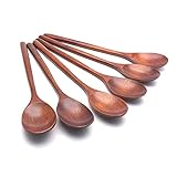 Antrader 6 Pack 9-inch Handmade Japanese Style Wooden Dinnerware Soup Spoons Natural Wood Rice Serving Tableware Flatware Set with Long Handle