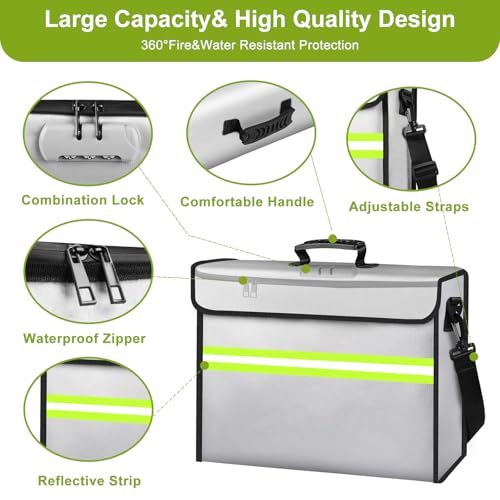 Caja de documentos ignífuga con cremallera impermeable y tira reflectante 5