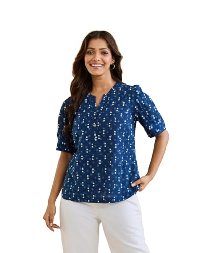 T-shirt indigo Fabindia Dabu en coton léger pour les vacances