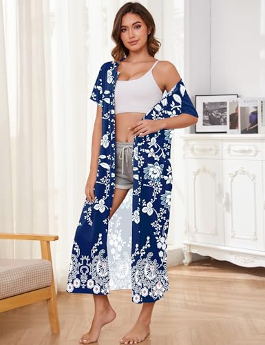 Image of Bloggerlove Zipper Front Robes for Women House Coat Half Sleeve Loungewear Long Nightgown with Pockets S-3XL
