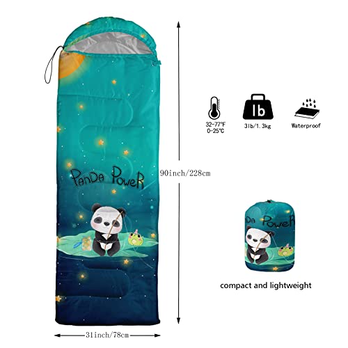 Bolsa de dormir para niños con diseño Panda Frog, ligera, cálida y portátil para camping y senderismo, resistente al agua y al frío miniatura 3