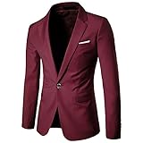 YND Men's Suit Jacket One Button Slim Fit Solid Coat Casual Blazer, Burgundy, Medium