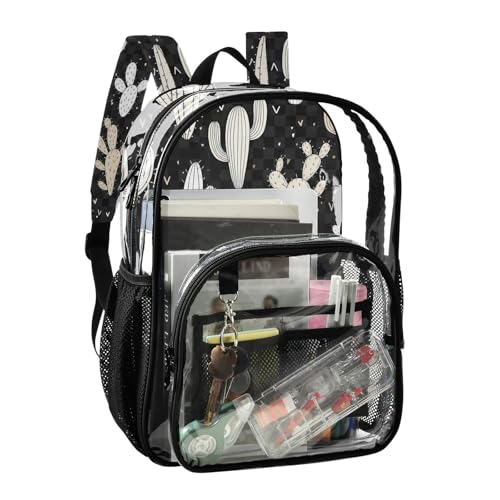 Women Clear Backpack Cute Cacti White Beige Plaid Black Girls Backpack Kids Boys See through Approved Bag2