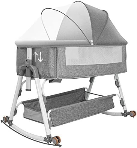 Baby Bassinet, Bedside Bassinet for Baby, Bassinet Bedside Sleeper with Wheels, 5 Height Adjustable, Baby Bassinet Sleeper Included Mosquito Net + Storage Basket…