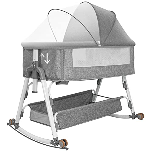 Baby Bassinet, Bedside Bassinet For Baby, Bassinet Bedside Sleeper With Wheels, 5 Height Adjustable, Baby Bassinet Sleeper Included Mosquito Net + Storage Basket… #TOP1